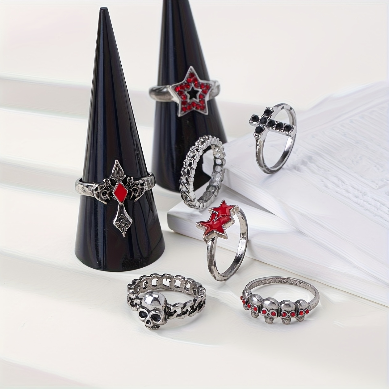 Multi-Set Dark Gothic Synthetic Rhinestone Ring Set